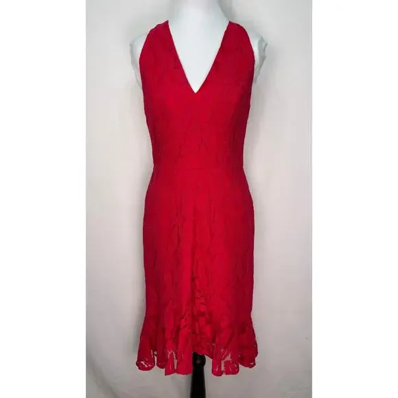 Maggy London Red Lace Sleeveless V-Neck Cocktail Dress Size 2 - Picture 2 of 11